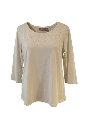 Chico's Ivory 3/4 Sleeve Scoop Neck Top Size 0 (US Small)
